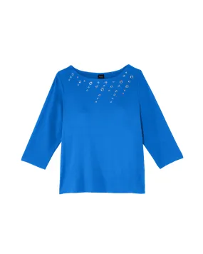 Leighton Boat Neck Tee with Grommet Details | Royal Blue