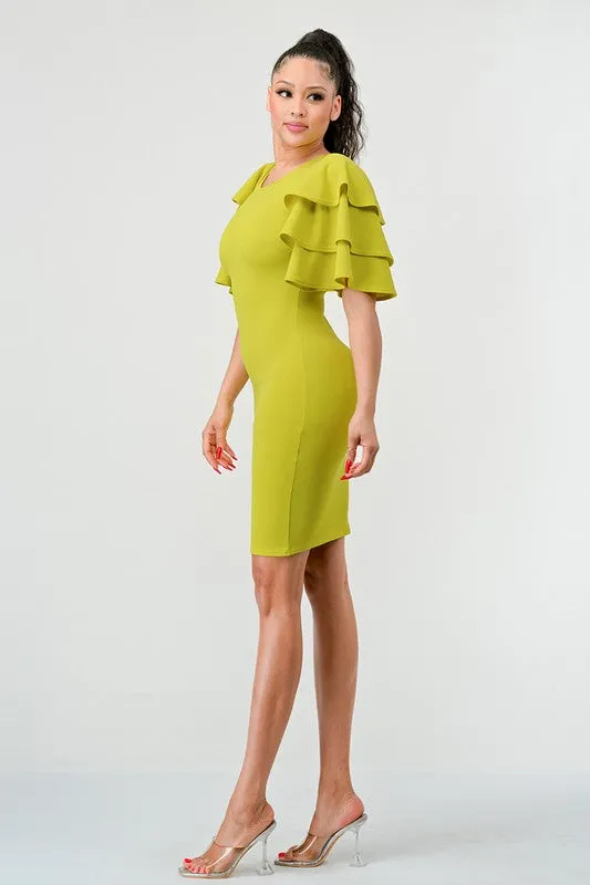 Lime Tiered Ruffle Sleeves Bodtiered Ruffle Sleeves Bodycon Dressycon Dress