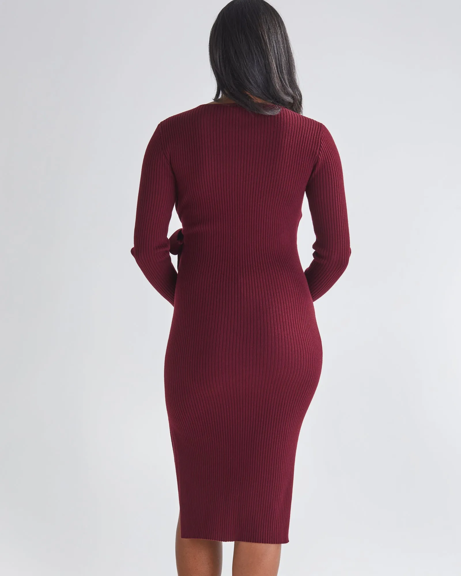 Lucille Knit Maternity Midi Dress in Burgundy