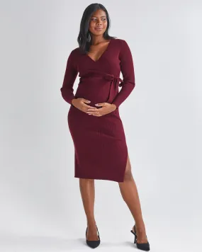 Lucille Knit Maternity Midi Dress in Burgundy