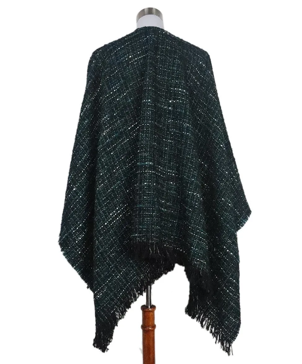 Maje Green & Black Tweed Poncho