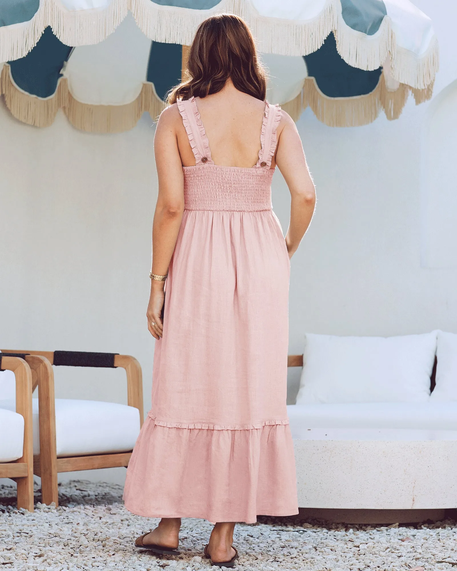 Margot Maternity Shirred Dress in Blush Pinki