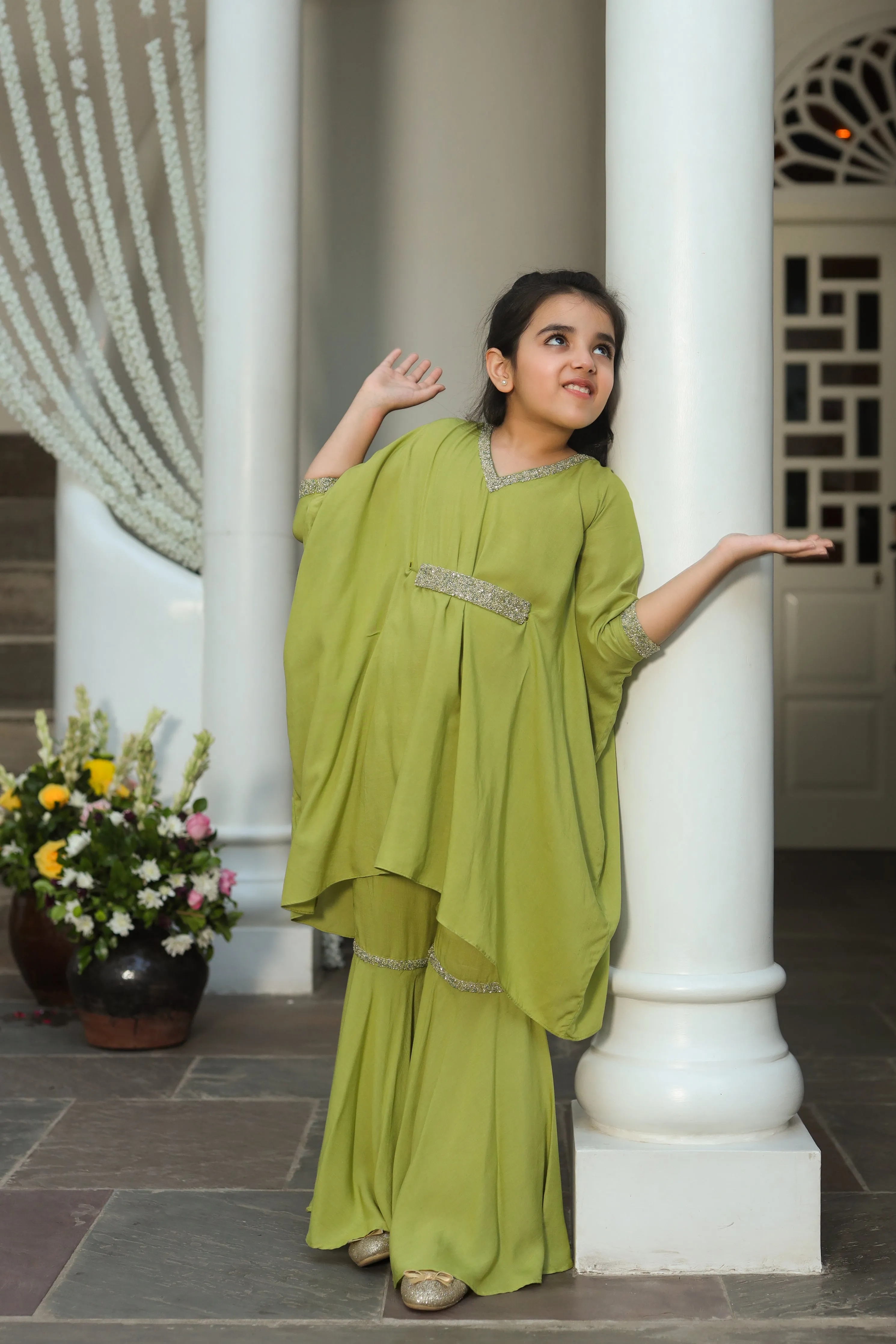 Masakali- Embroidered Tencel Fabric Kaftan Sharara Set For Girls