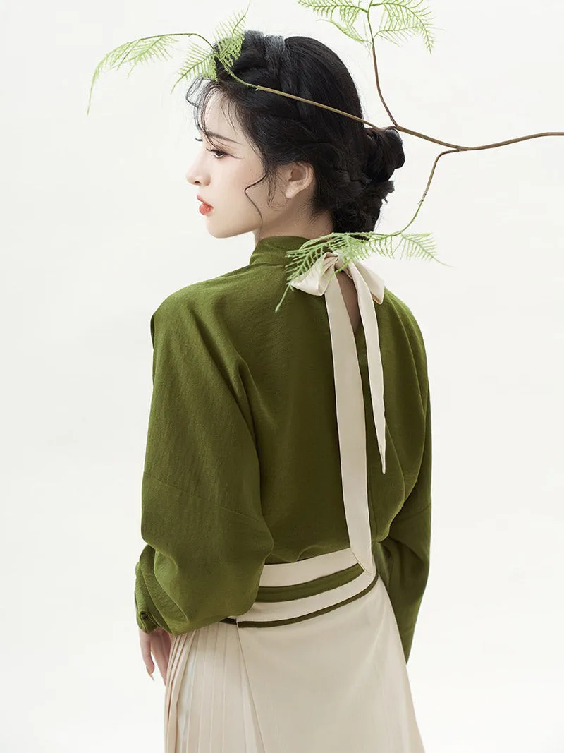 Matcha Green Chinese Style Artistic Landscape Painting Morden Hanfu Set Mamianqun Hanfu Skirt