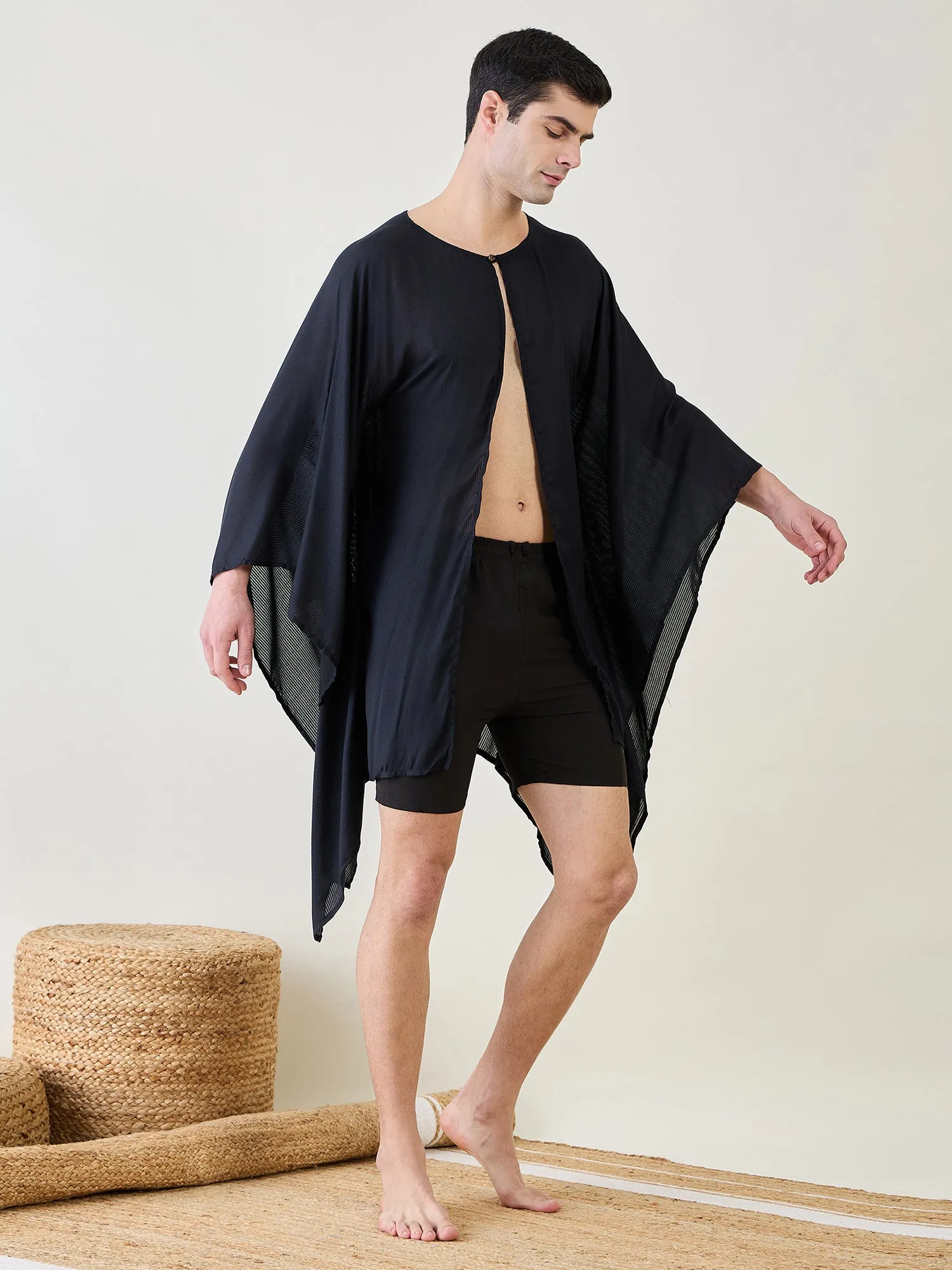 Mens Black Poncho Swimwear Cover-Up