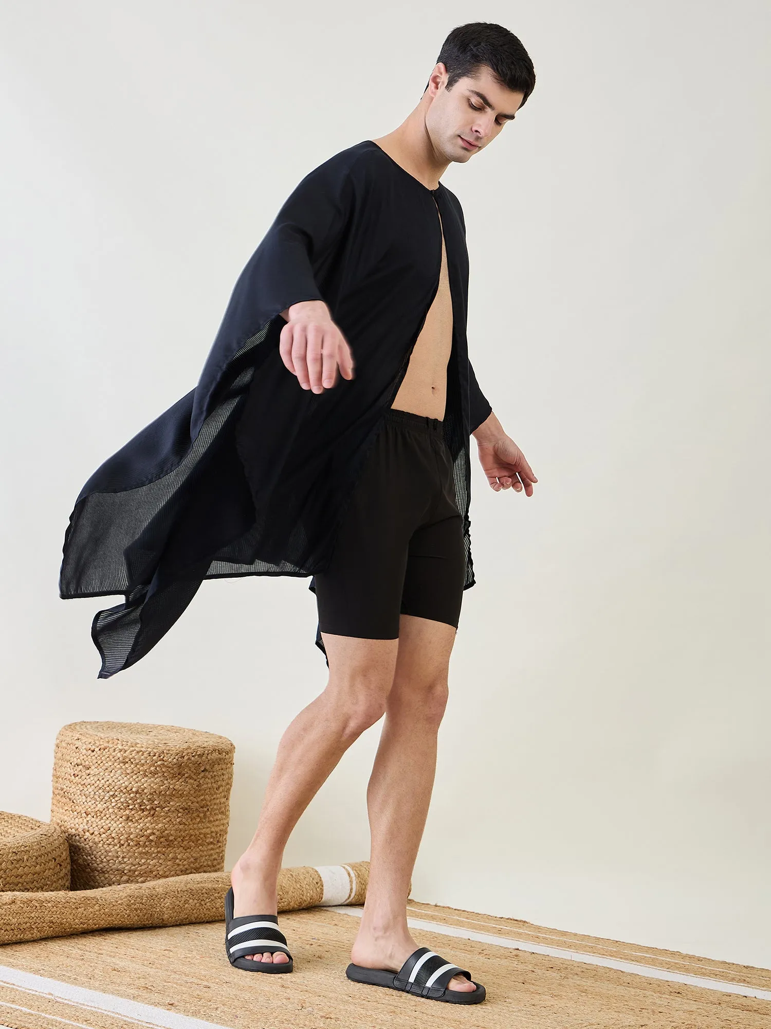 Mens Black Poncho Swimwear Cover-Up