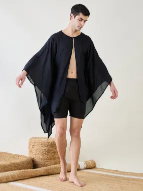 Mens Black Poncho Swimwear Cover-Up