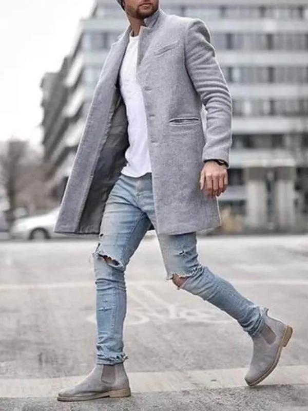 Men's youth woolen coat mid-length coat