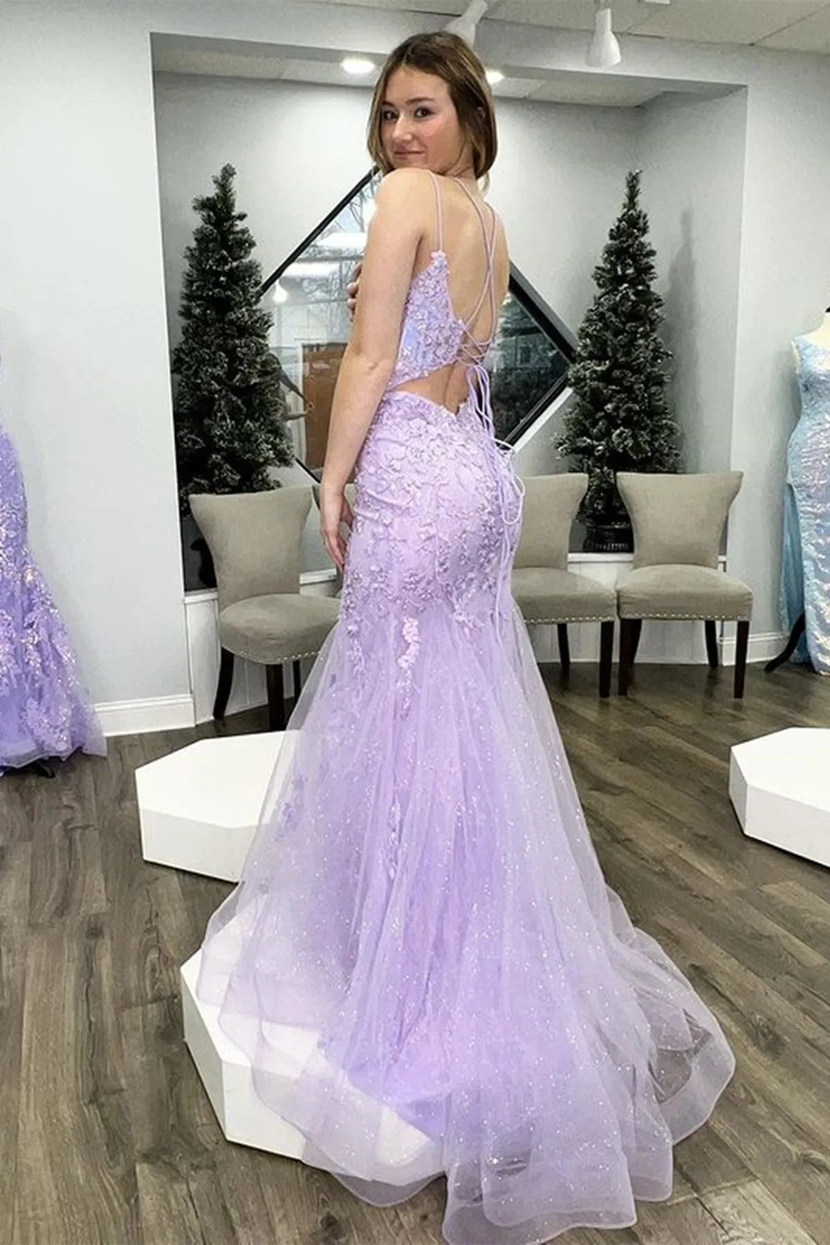 Mermaid V Neck Purple Lace Long Prom Dress, Mermaid Purple Formal Dress, Purple Lace Evening Dress A1770