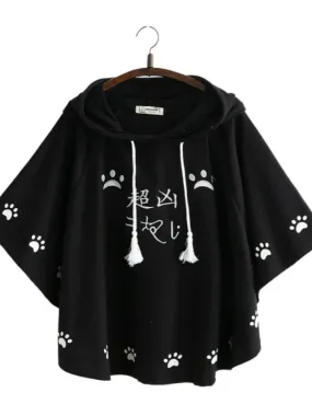 Metaversmall Women Hooded Poncho Cartoon Embroidery Drawstring Capes Spring Femme Chinese Style Half Sleeve Coats Jackets