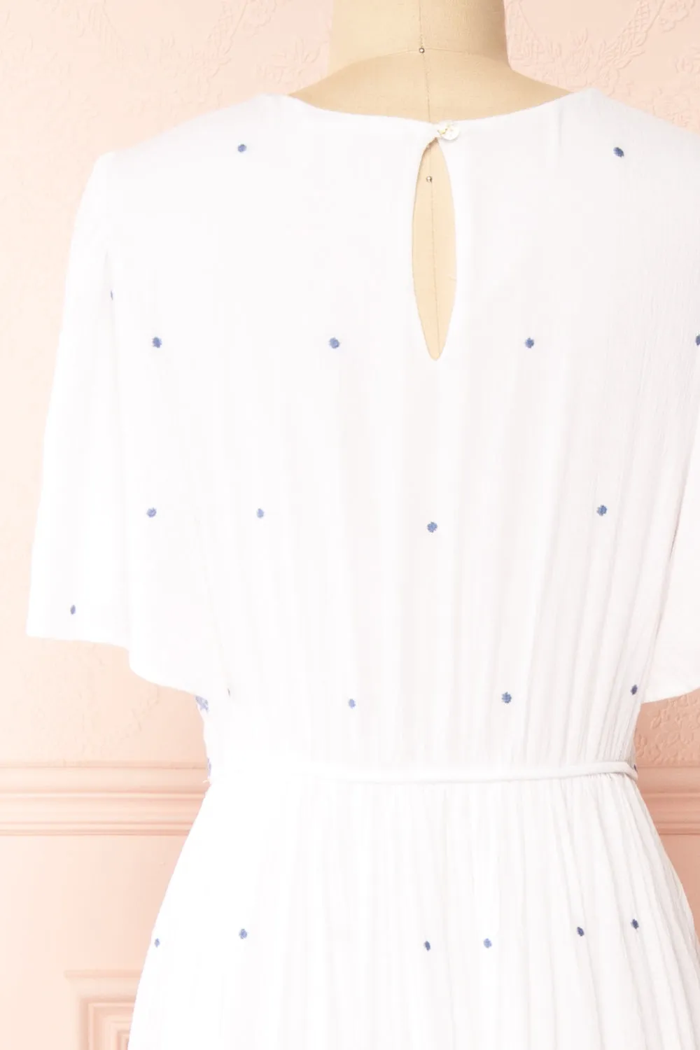 Monet | White Maxi Dress w/ Blue Embroidery