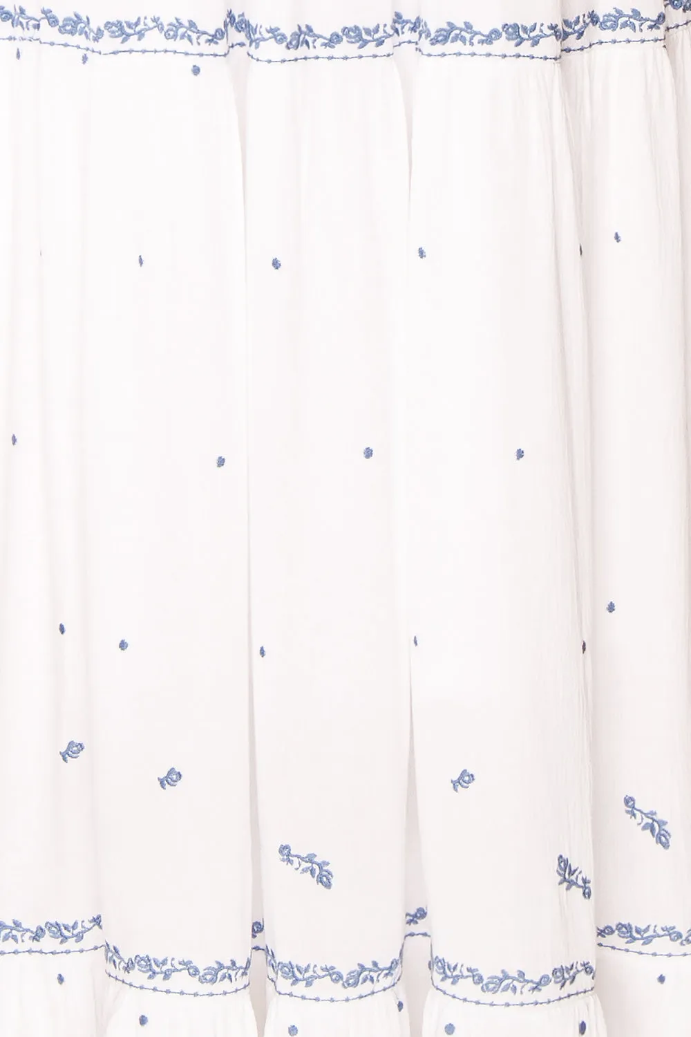 Monet | White Maxi Dress w/ Blue Embroidery