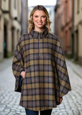 Mucros Half Zip Poncho | Moss Check