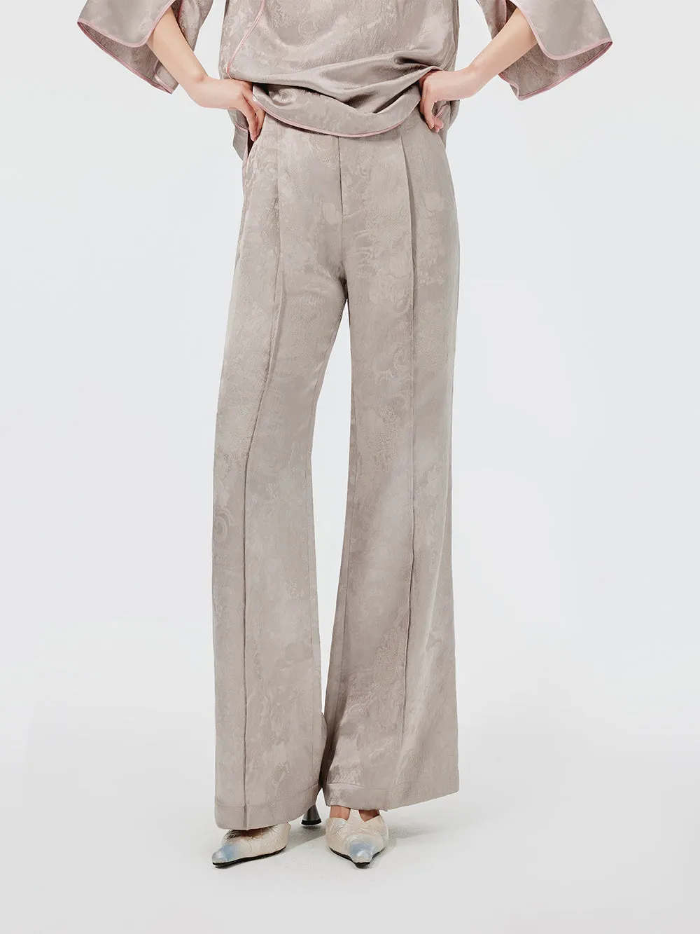 MUKZIN Jacquard High-waisted Wide-leg Pants