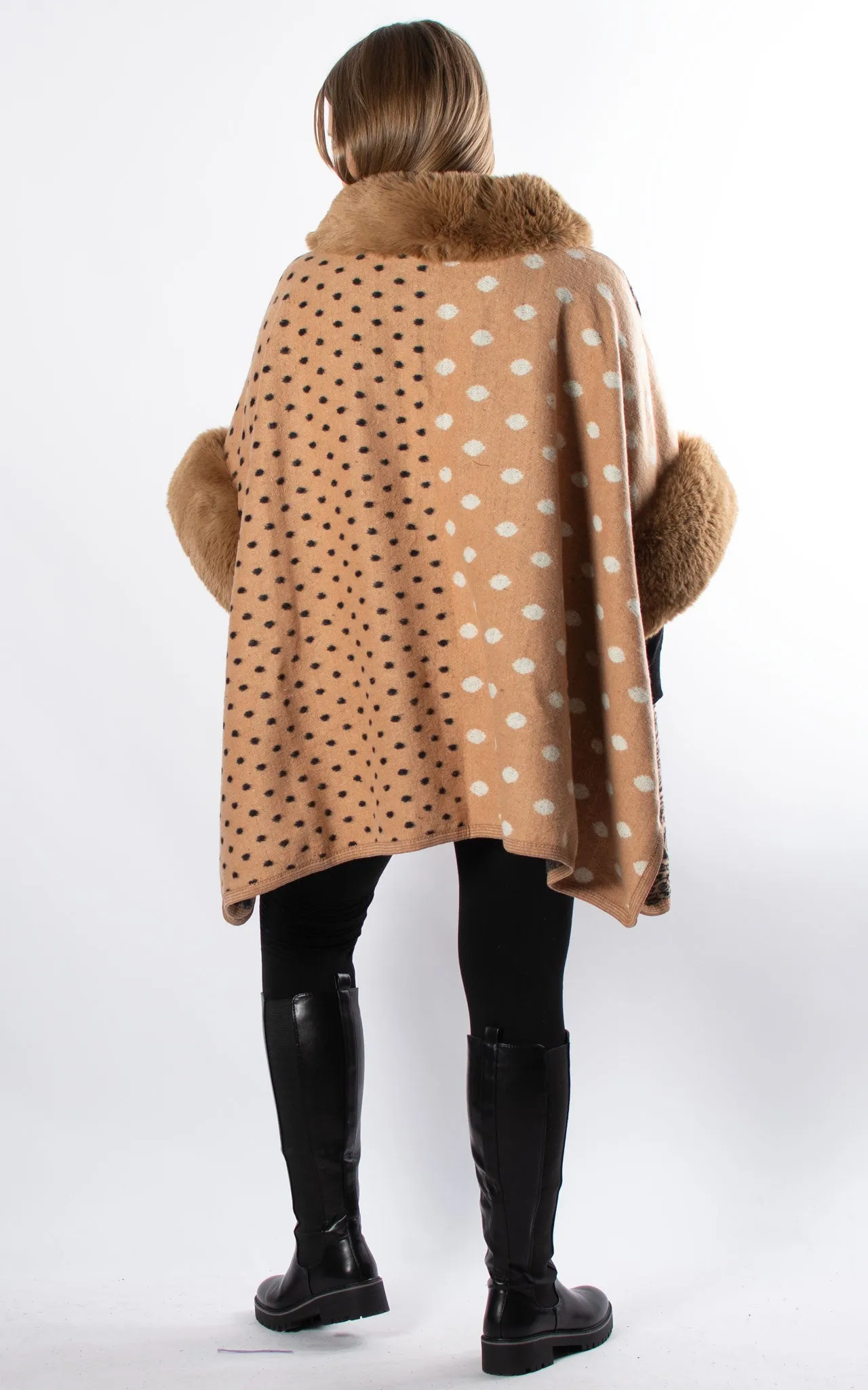 Multi Pattern Poncho | Camel