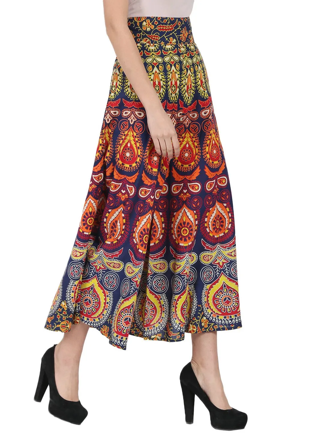 Multi Printed Ankle Length Cotton Flared Skirt