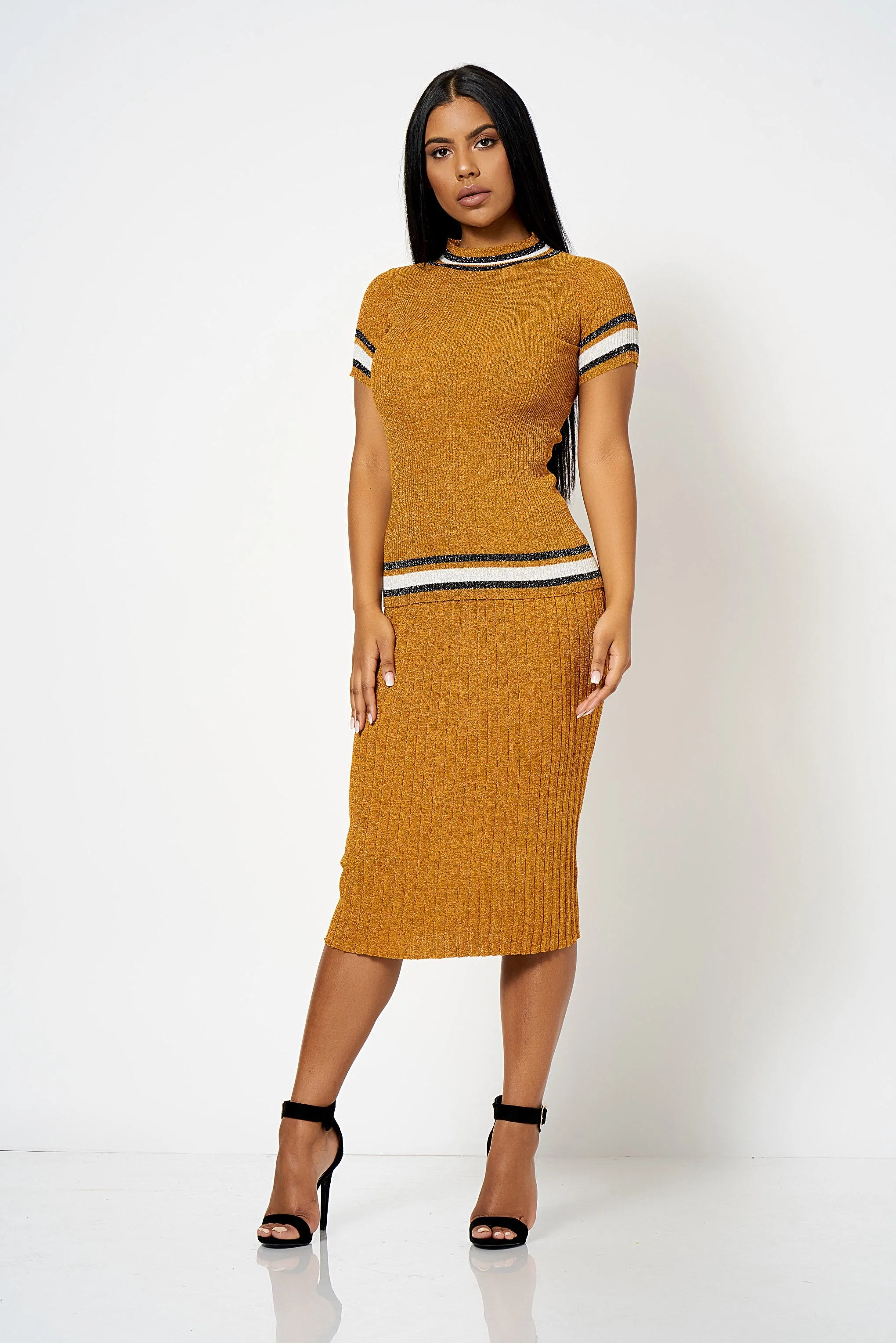 Mustard Lurex Knited Co-ord Midi Skirt