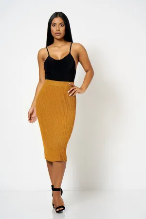 Mustard Lurex Knited Co-ord Midi Skirt