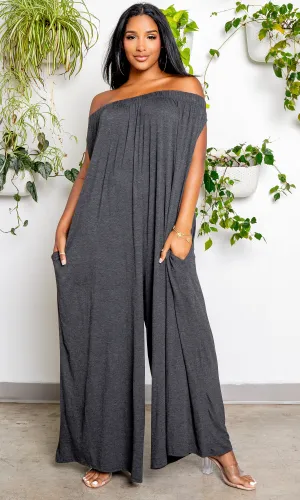 Off the Shoulder Harem Jumpsuit - Grey