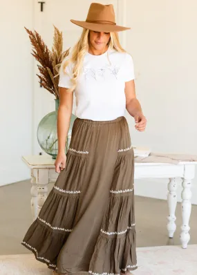 Olive Embroidered Maxi Skirt - FINAL SALE