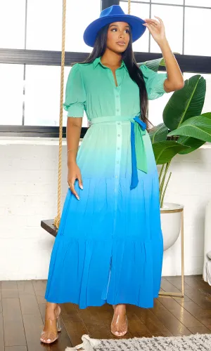 Ombre Shirt Dress - Blue Turquoise