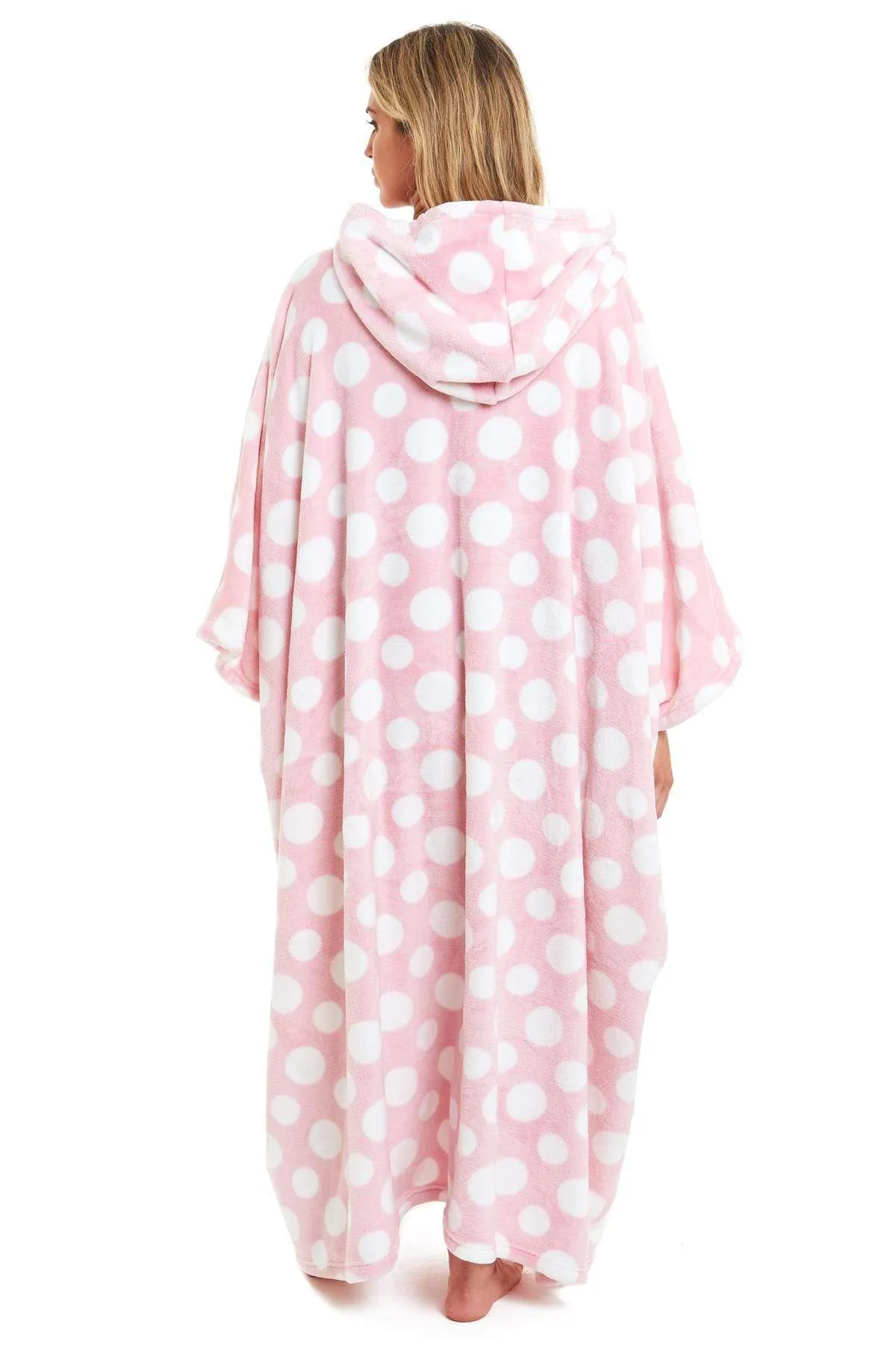 Oversized Hooded Fleece Poncho Blanket with Stars and Polka Dots Plush Wearable Blanket with Front Pocket for Adults Indoor Outdoor by Daisy Dreamer