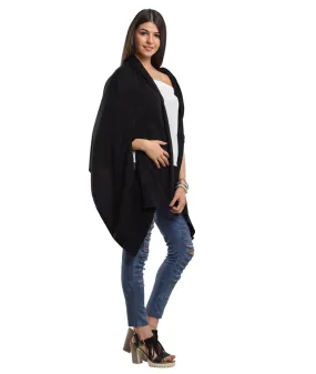 Palma - Black Cotton Knitted Fashion Poncho / Top / Cape