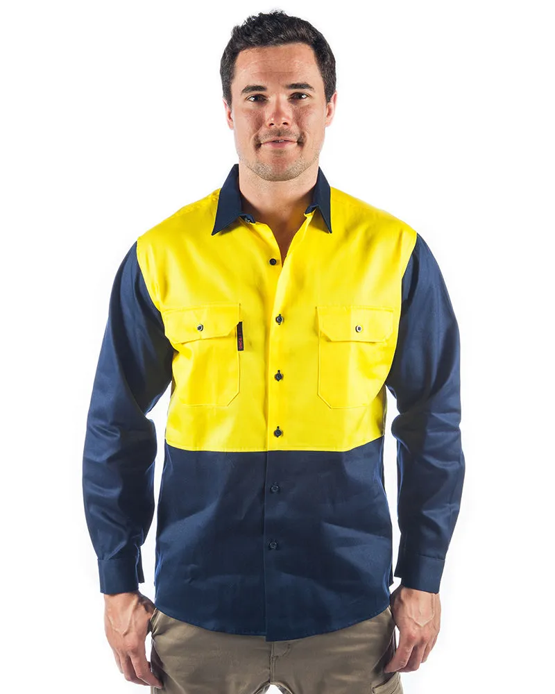 Patron Saint  Flame Retardant Two Tone Drill Shirt - L/S - Yellow/Navy