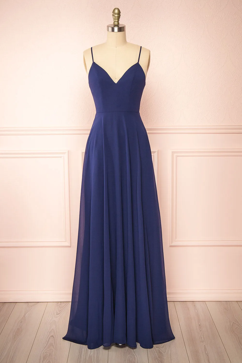 Peggie Navy | Chiffon Maxi Dress w/ Back Embroidery