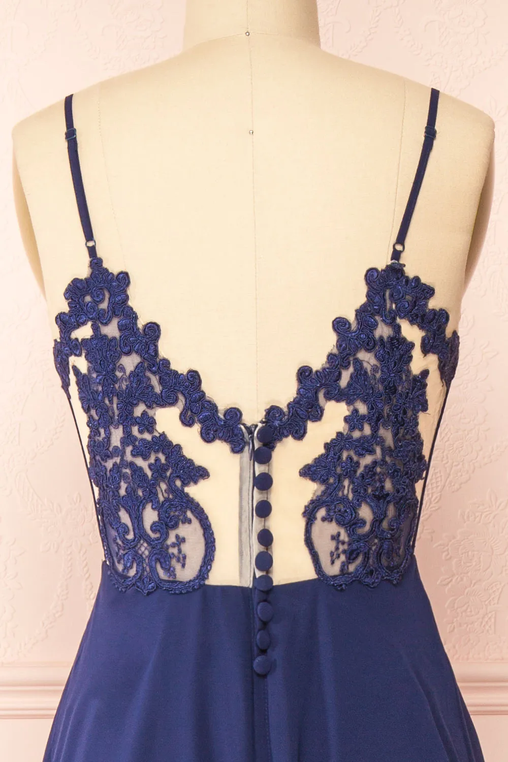 Peggie Navy | Chiffon Maxi Dress w/ Back Embroidery