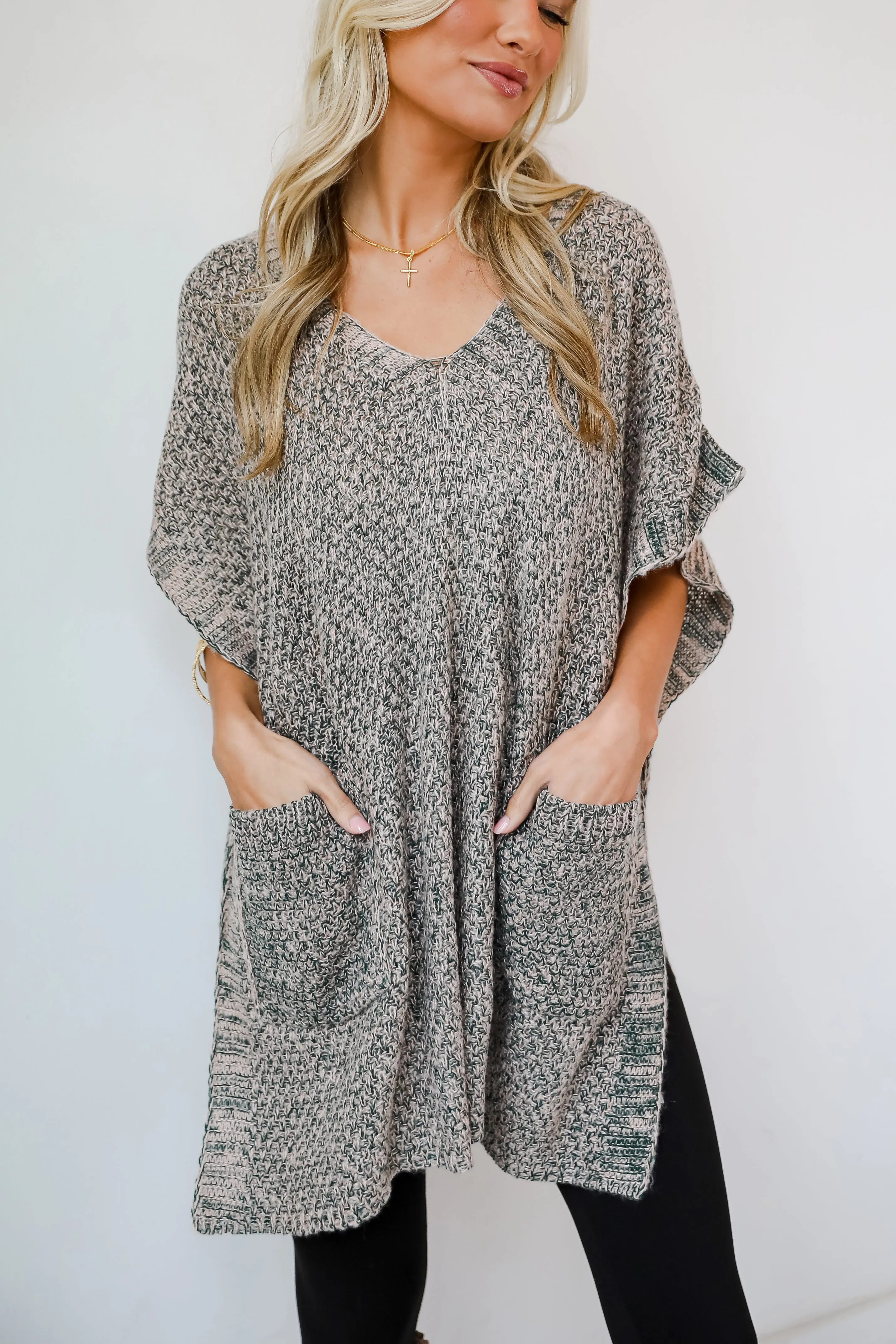 Perfectly Toasty Taupe Knit Poncho - DOORBUSTER