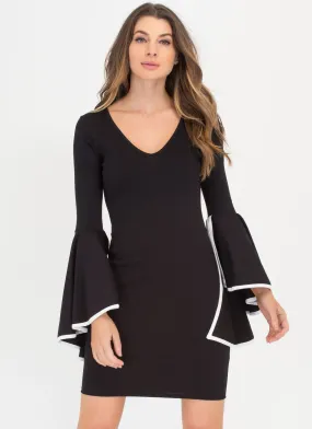 Piping Hot Ruffled Bell Sleeve Dress