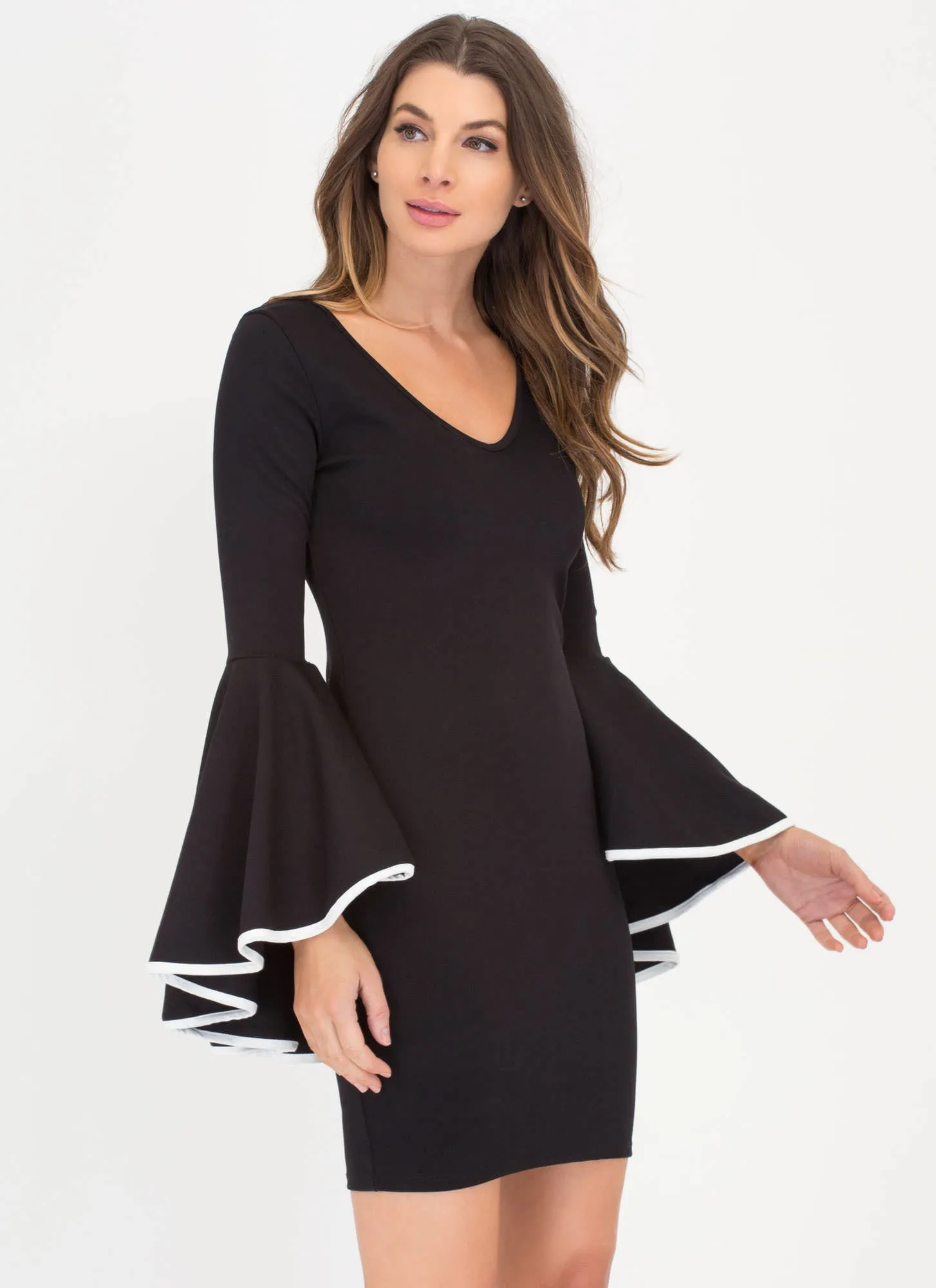 Piping Hot Ruffled Bell Sleeve Dress