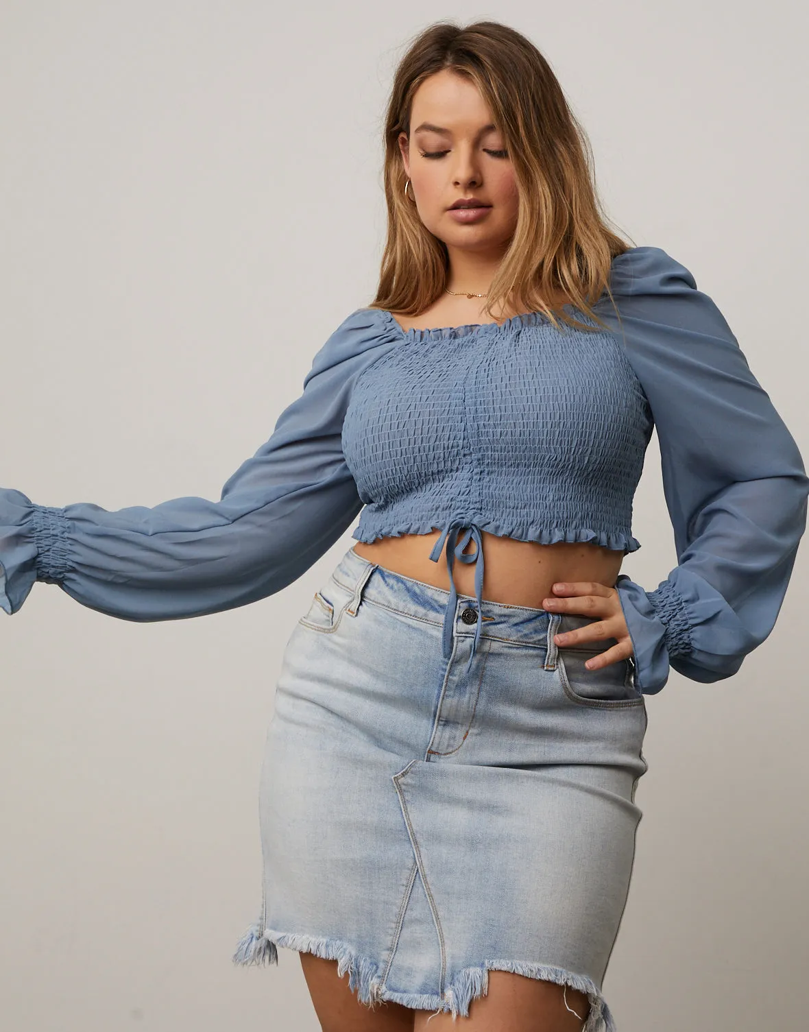 Plus Size Raw Hem Denim Mini Skirt