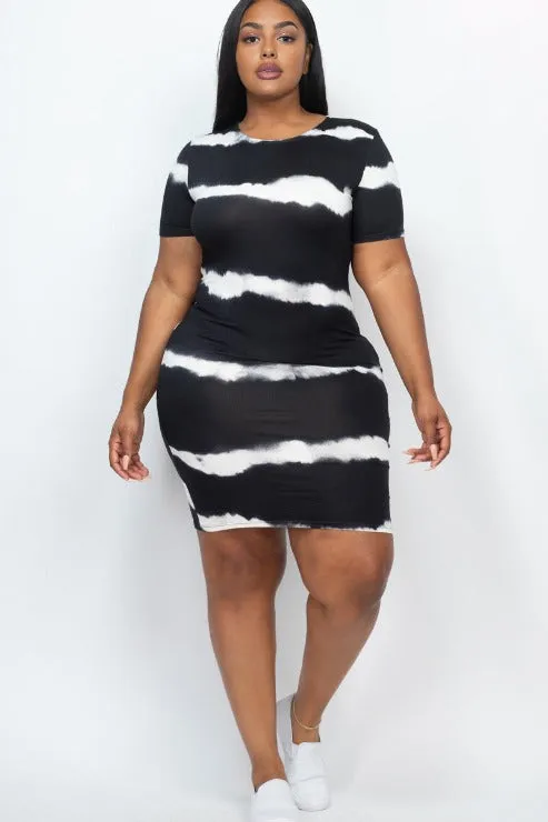 Plus Size Tie-dye Print Bodycon Dress