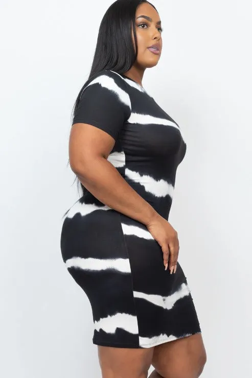 Plus Size Tie-dye Print Bodycon Dress