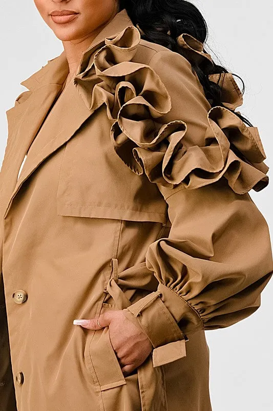 PLUS SIZE TRANSITAN FLORAL SLEEVE TRENCH COAT