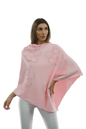 Poncho with Embellished Floral Print