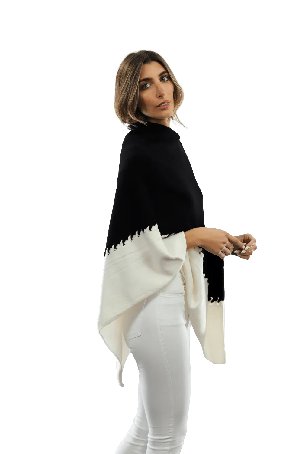 Poncho with Two Tone Detail - Black/White