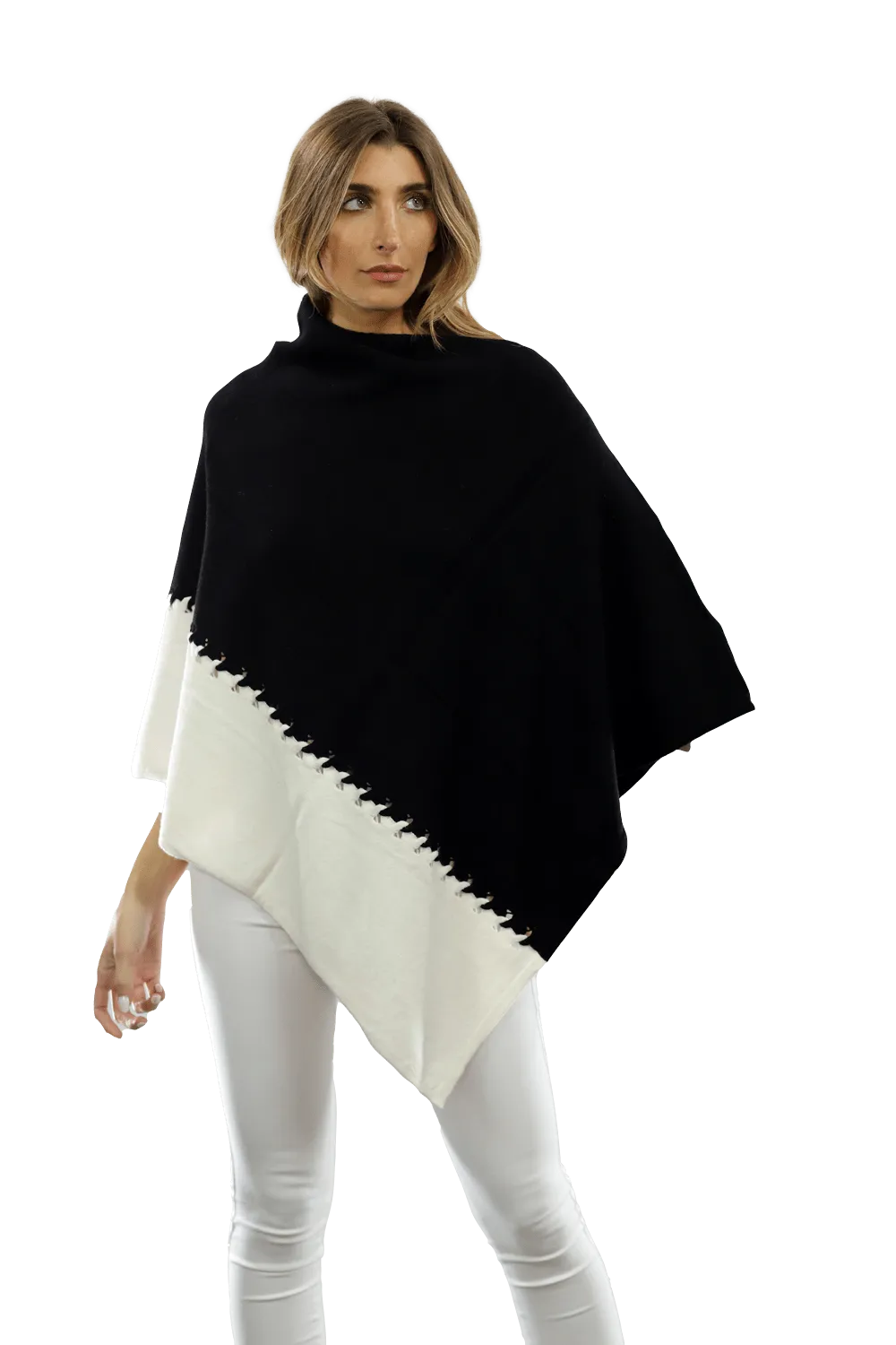 Poncho with Two Tone Detail - Black/White