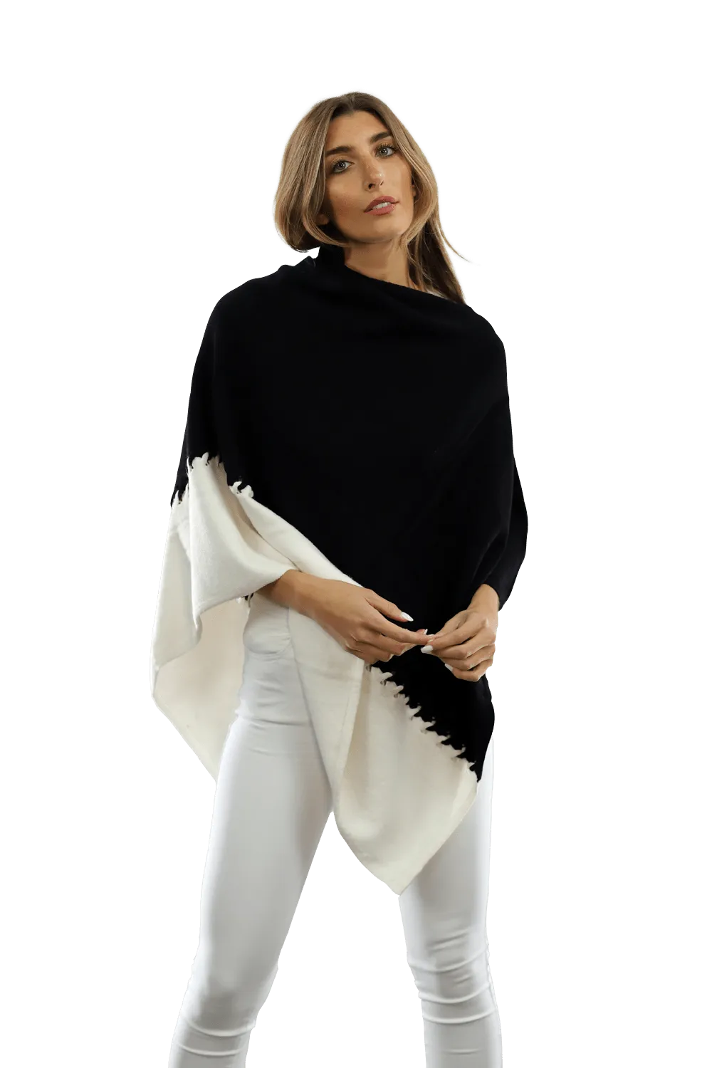 Poncho with Two Tone Detail - Black/White