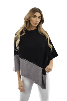 Poncho with Two Tone Detail - Grey/Black