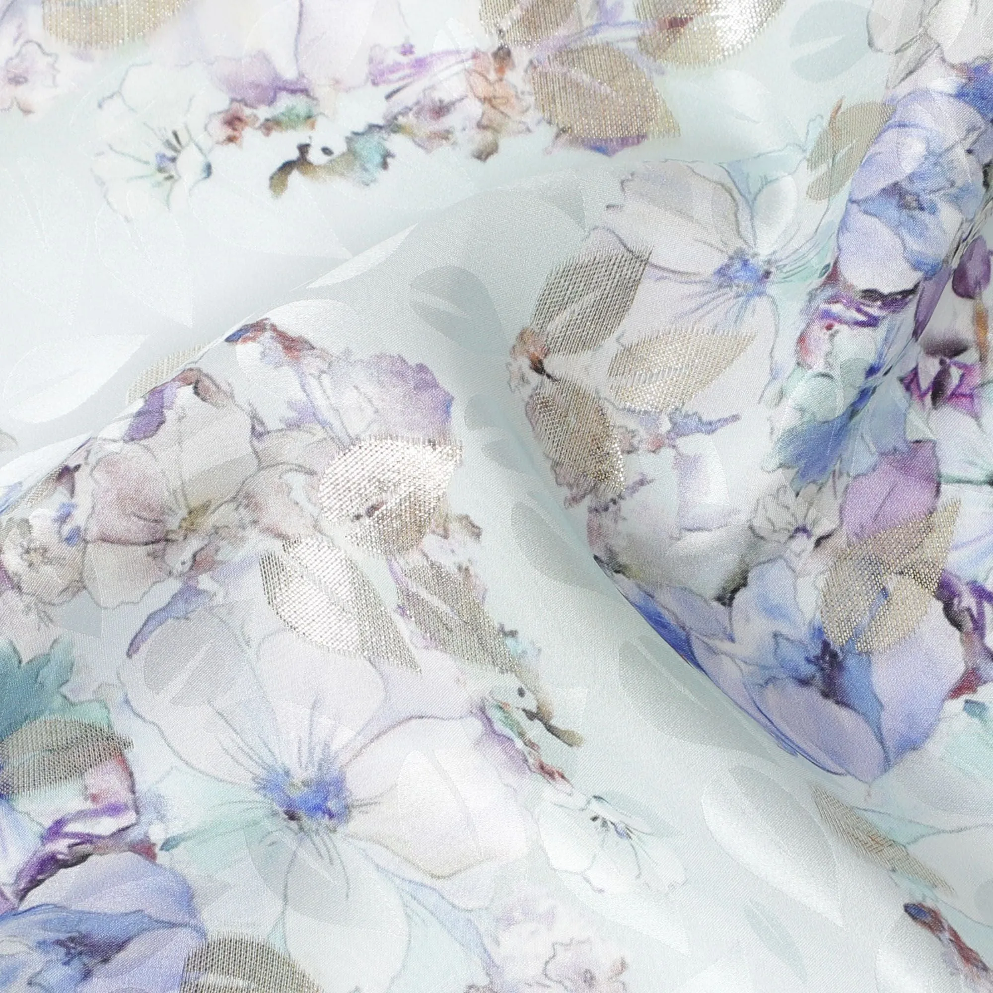 Powder Blue Metallic Pure Silk Satin Fabric: Delicate Radiance - D17610