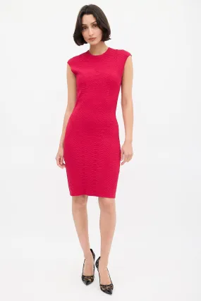 Red Textured Knit Fitted Dress