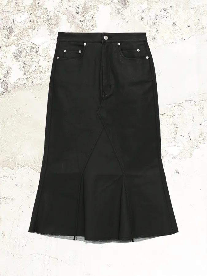 RICK OWENS coated cotton midi skirt