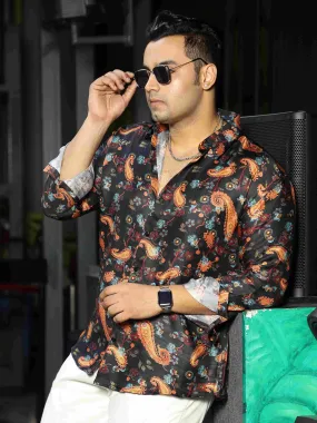 Royal Festive Floral Printed Silk Full Shirt Men's Plus Size