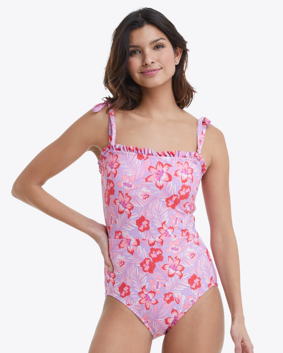 Ruffled One Piece Swimsuit in Floral Scallop