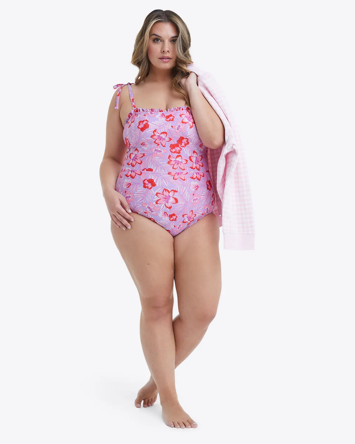 Ruffled One Piece Swimsuit in Floral Scallop