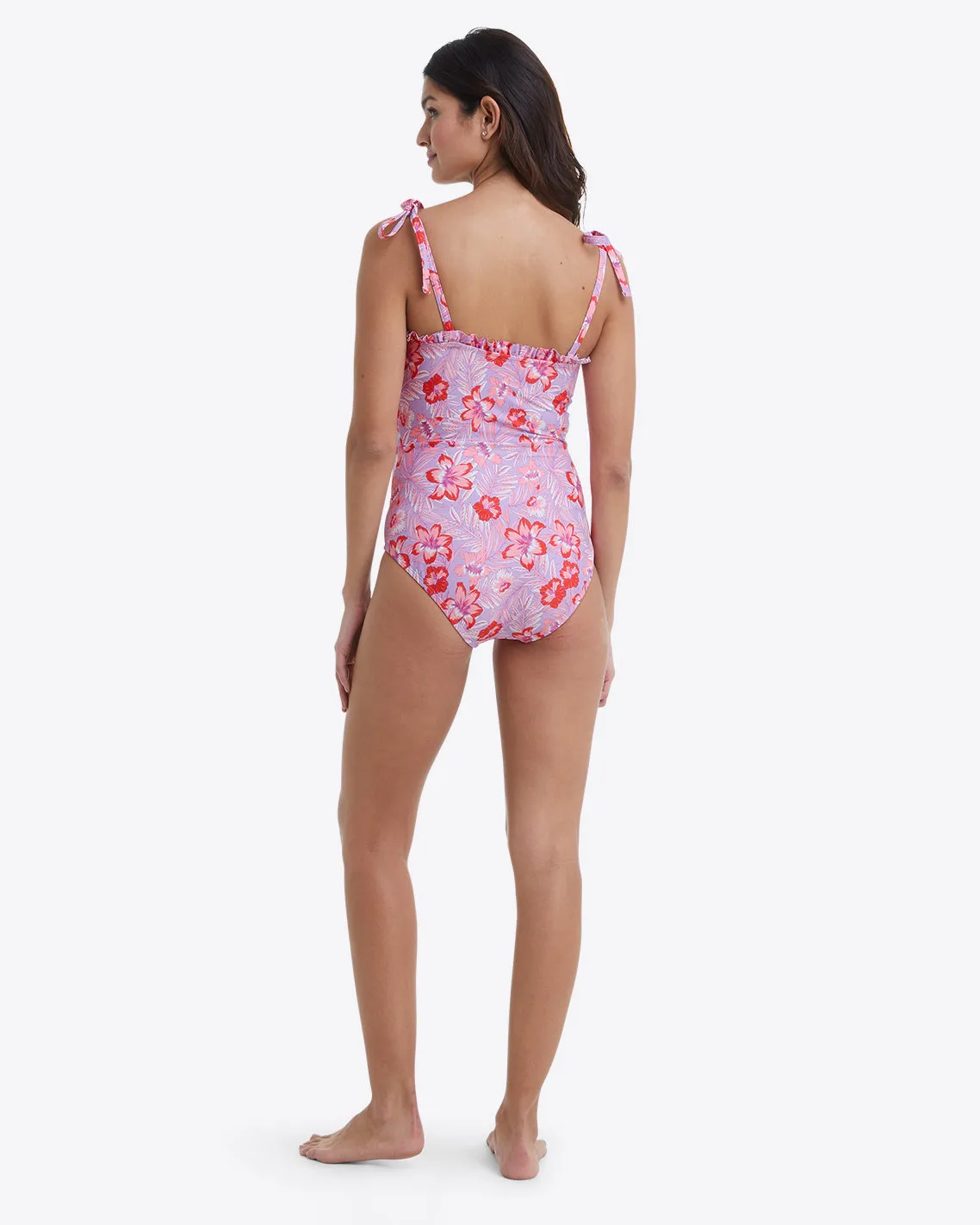 Ruffled One Piece Swimsuit in Floral Scallop