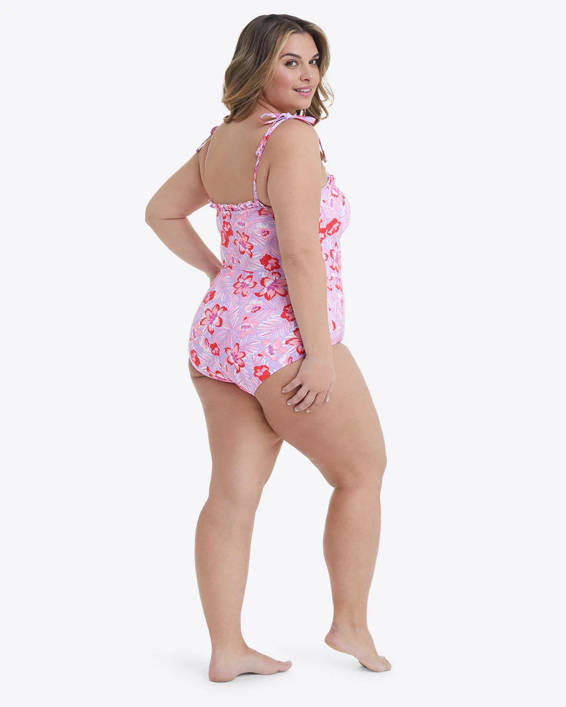 Ruffled One Piece Swimsuit in Floral Scallop